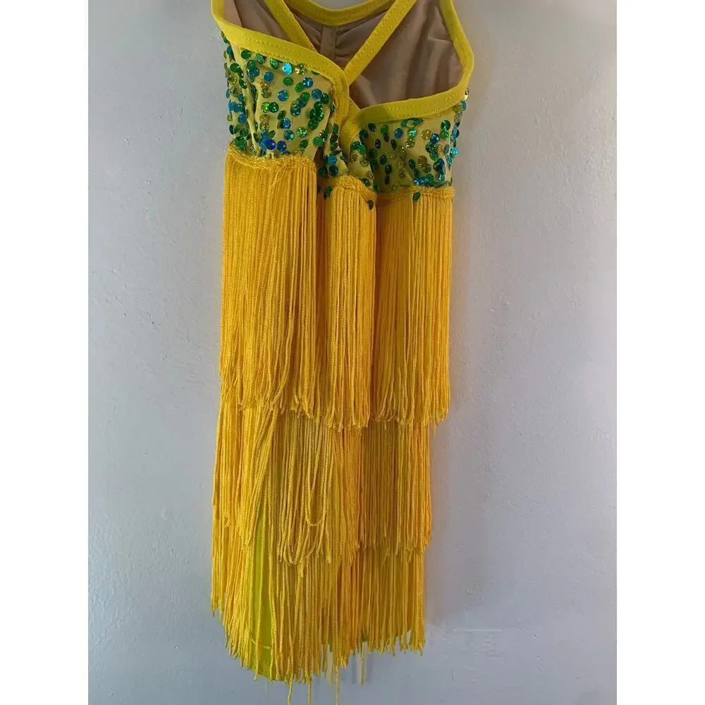 WEISSMAN Girl’s Yellow Sequined Fringe Dance Costume / Size: SC Small 6/6X